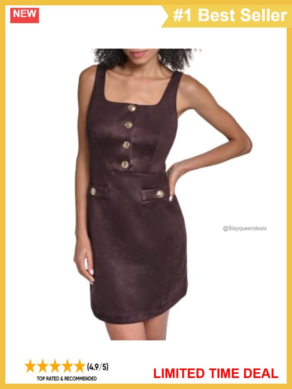 Sleeveless Square Neck Scuba Suede A Line Dress Faux Pockets